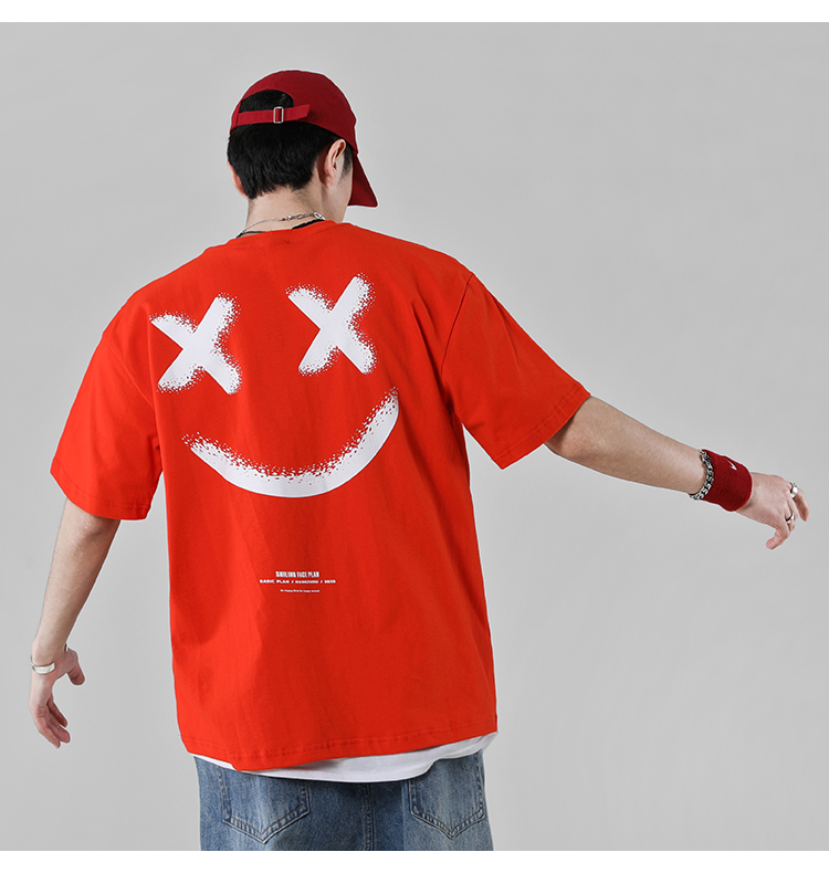 Áo thun tay lỡ in hoạ tiết mặt cười size m-8xl có 3 màu tùy chọn phong cách hip hop đường phố
