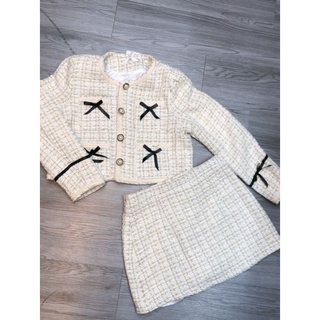 Set dạ nơ bé, set dạ tweed cao cấp, set dạ chân váy