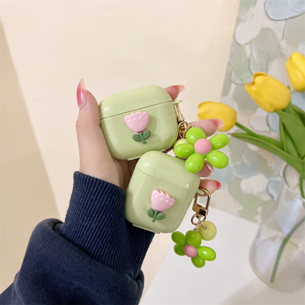 Vỏ Bảo Vệ Hộp Sạc Tai Nghe AirPods Pro AirPods 1 2 3 Hình Hộp Sữa Hoa Xanh Phối Hoa Xinh Xắn Kèm Móc Treo Ốp