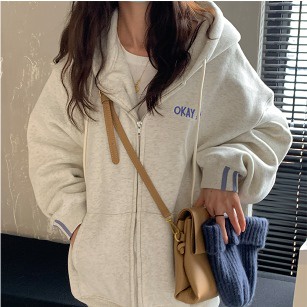 SUXI Áo khoác nữ tay dài có nón dây kéo mới