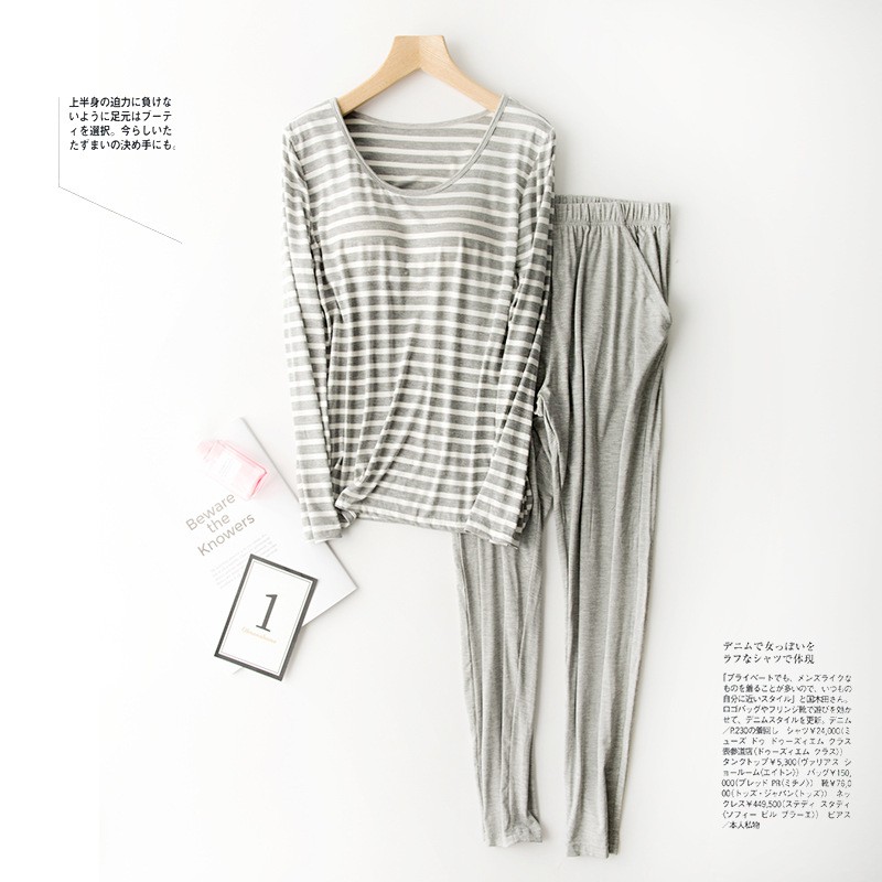 - BỘ ĐỒ NGỦ THU ĐÔNG COTTON CAO CẤP KẺ NGANG KÈM BRA HÀNG DÀI TAY