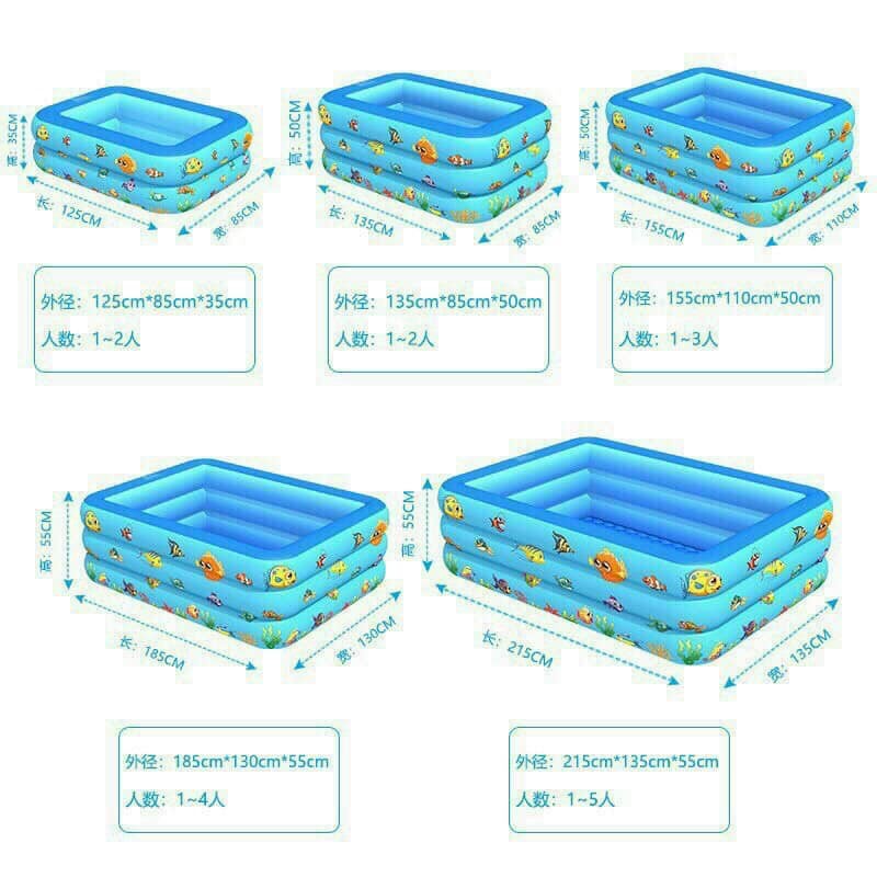 Bể Bơi -Bể Bơm Hơi 3 Tầng Cho Bé 1m5,1m8 Hình Chữ Nhật. Nhiều Kích Thước