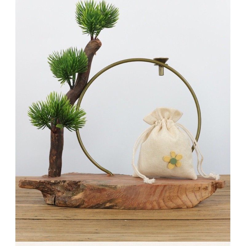 Túi vải bố dây rút đính hoa cúc gỗ đựng quà, đựng cà phê, hoa thơm, đồ handmade hàng loại đẹp