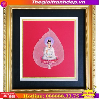 Tranh quan âm trên lá bồ đề HPB-2324