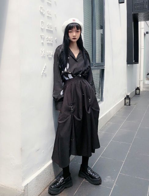 Chân váy đen phối khóa dây freesize (Ms C8) | BigBuy360 - bigbuy360.vn