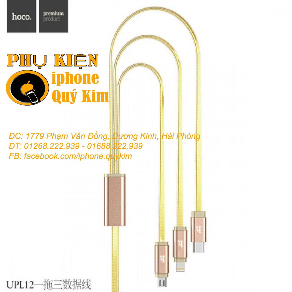 Dây sạc 3 đầu cao cấp HOCO chính hãng BH 12thang