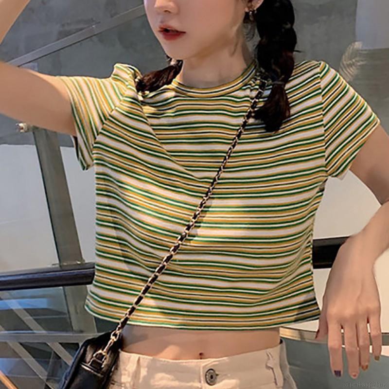Áo thun tay ngắn hoạ tiết kẻ sọc cho nữ