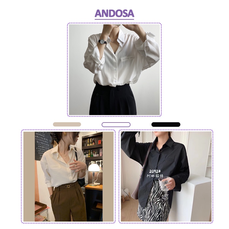 Áo sơ mi kiểu công sở nữ tay dài form rộng hàng Quảng Châu ANDOSA SM28