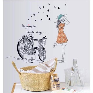 Decal dán tường cô gái xinh