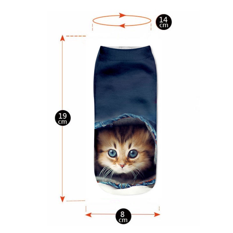 Tất Ngắn Nữ In Hình Mèo 3D Dễ Thương