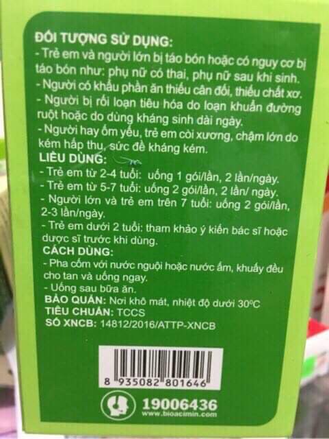 Bioacimin (gói bột và viên nhai )(người lớn và trẻ em táo bón...)