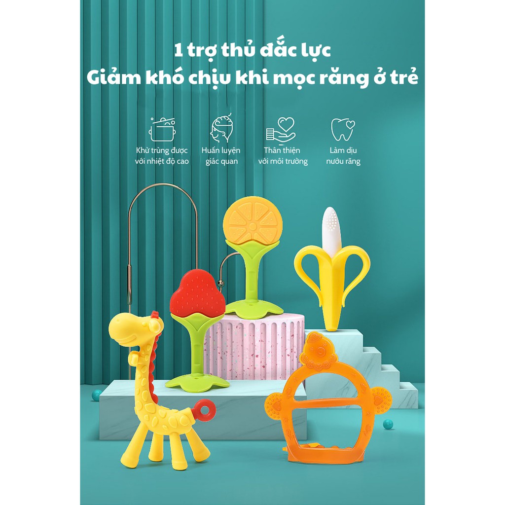 Gặm nướu cho bé nhiều hình bắt mắt, chất liệu silicone an toàn, không mùi không độc hại - Dom Dom Kids