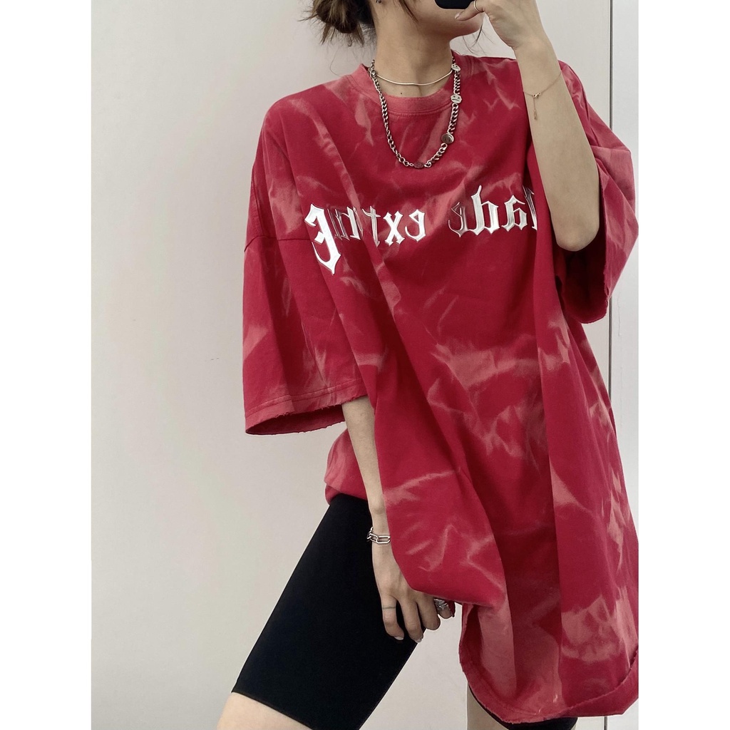 Áo thun tay ngắn dáng rộng in họa tiết màu loang độc đáo thời trang cho cặp đôi