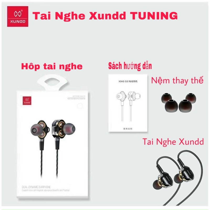 Tai Nghe Xundd In-Ear cao su chống ồn màu đen chính hãng Xundd - Âm thanh Stereo .