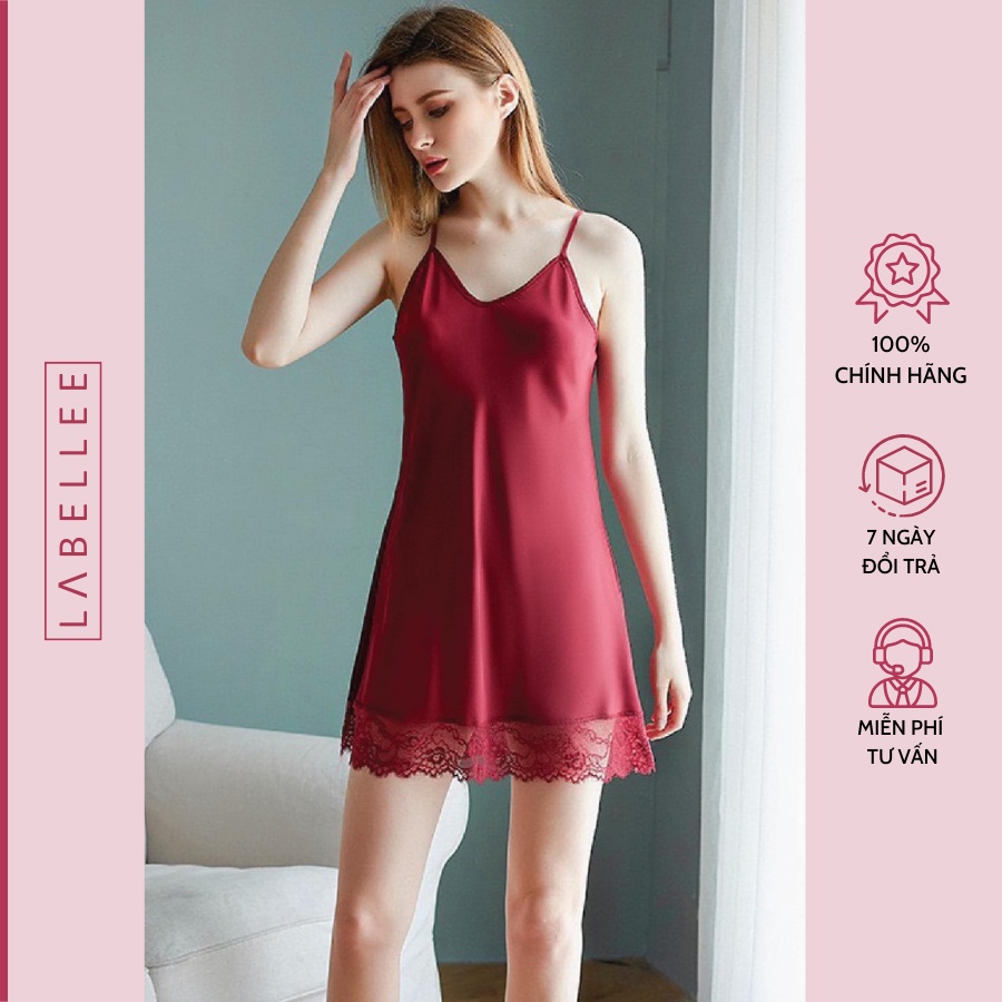 Váy Ngủ Nữ Lụa Latin Trơn phối ren Dáng Xuông Liền Thân LABELLEE VL2D23