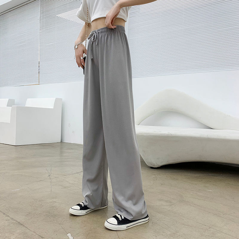 Wide leg pants women spring and summer knitted high waist ice silk drape loose small straight straight mopping pants new