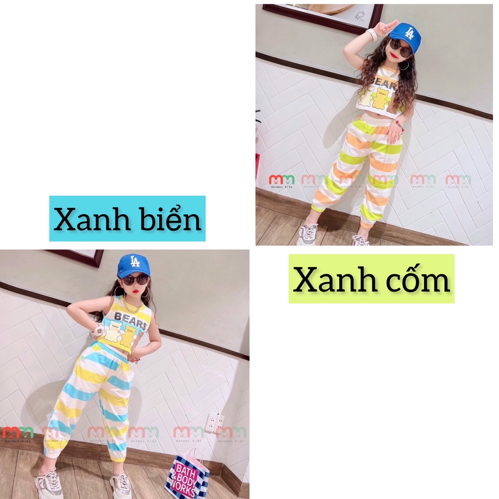 Bộ thể thao bé gái áo croptop sát nách phối quần jogger cá tính thun cotton mềm mịn co dãn bé 8kg đến 42kg