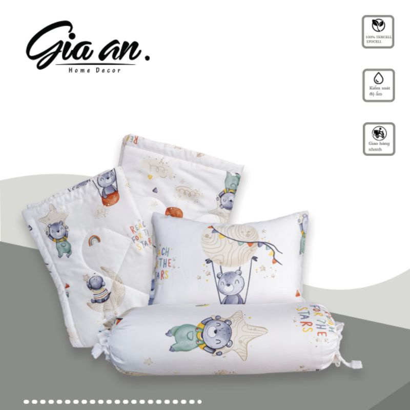 Set mền đi học họa tiết gấu trắng tencel lyocell 60s mềm mịn