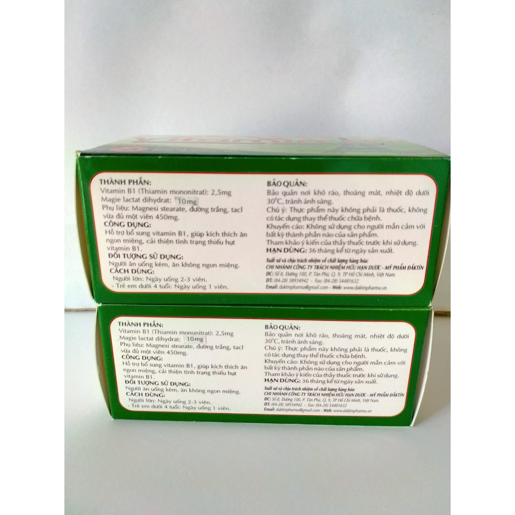 VITAMIN B1 Daktin Hộp 100 viên bổ sung Vitamin B1, tăng cường chuyển hóa, giúp kích thích ăn ngon miệng...