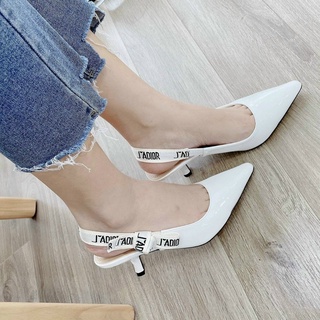 Giày cao gót 5P bít mũi dây hậu chữ