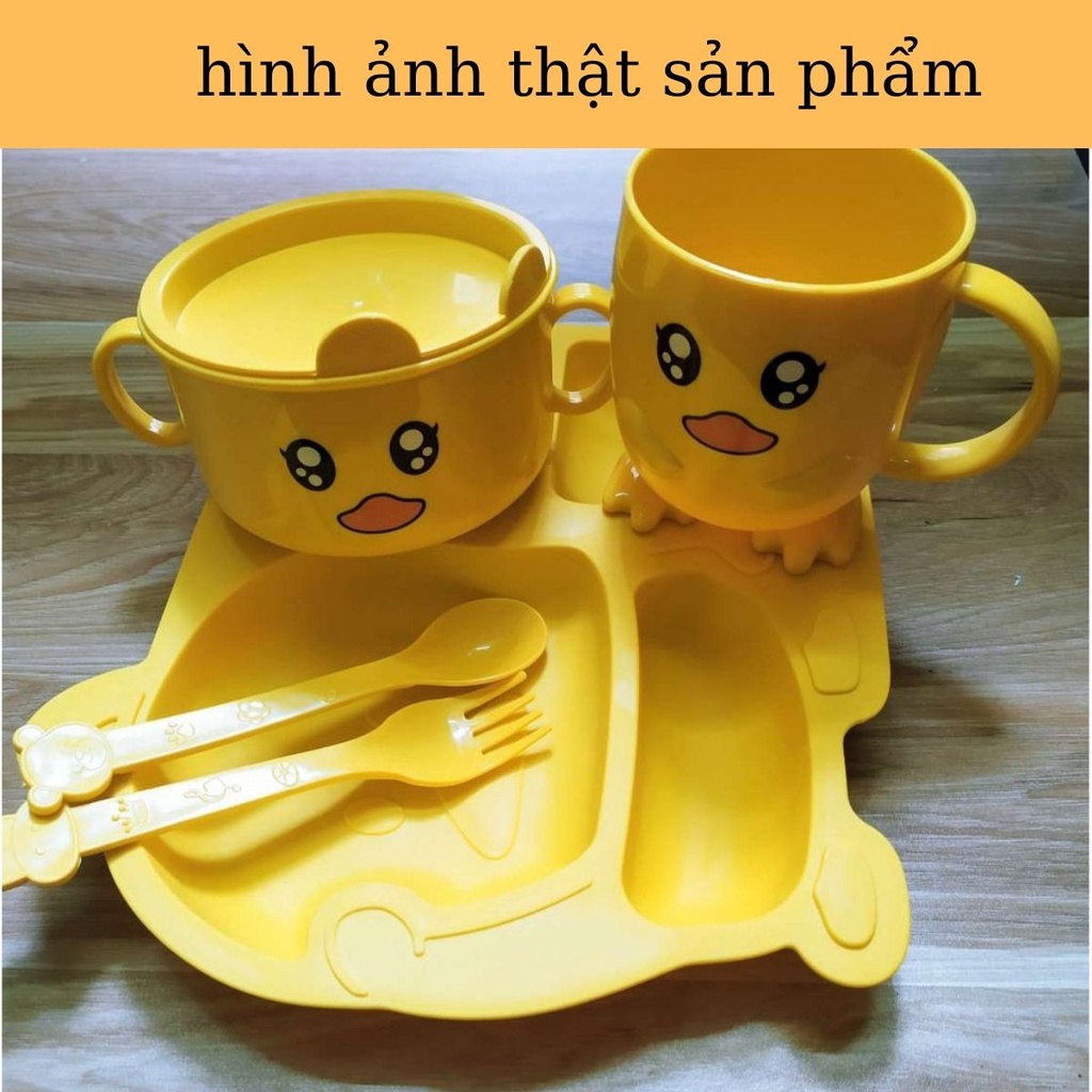 Bộ Khay Bát ăn dặm cho bé gồm 5 món Khay chia ngăn,bát,cốc,thìa,dĩa hình vịt con ngộ nghĩnh