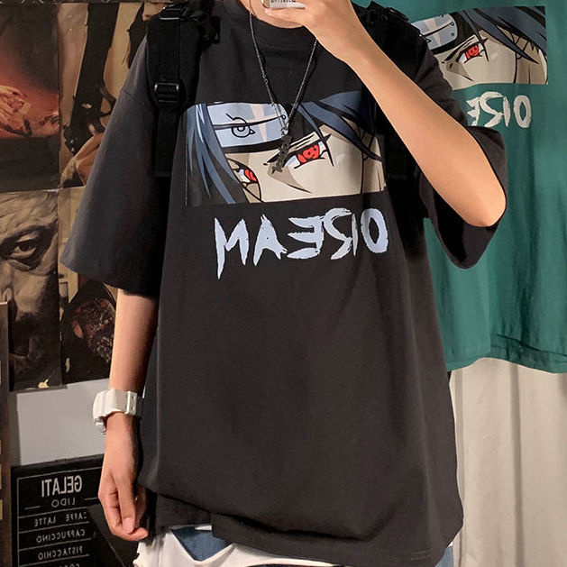Áo thun dáng rộng in hình Sasuke Naruto phong cách đường phố cho cặp đôi