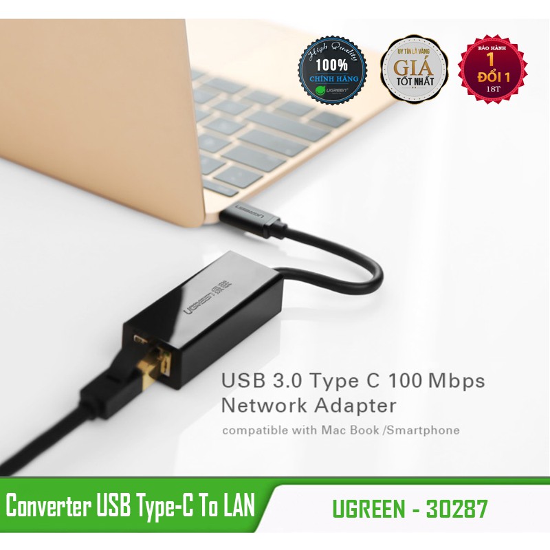 Bộ chuyển đổi USB Type-C ra LAN 100Mbps Ugreen 30287 Chính Hãng