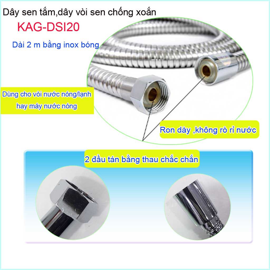 Dây vòi hoa sen 2m- dây vòi xịt vệ sinh 2m chống xoắn KAG-DSI20