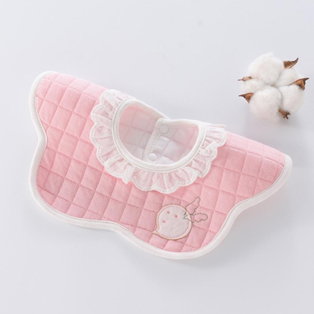 Yếm cổ cho bé gái tròn xoay cotton chống thấm dãi sơ sinh 1, 2 tuổi màu hồng- RIONASHOP