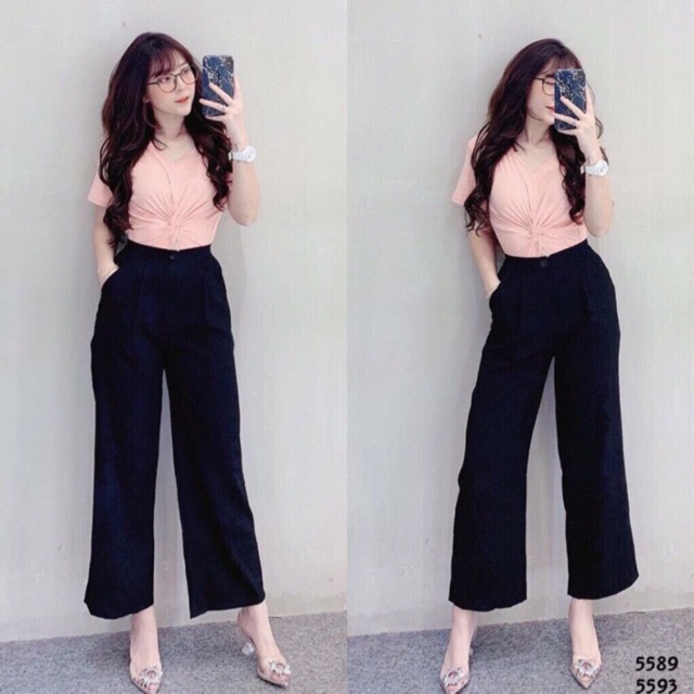 Quần culottes dáng dài 1 khuy chất vitex_chất đẹp nhiều màu