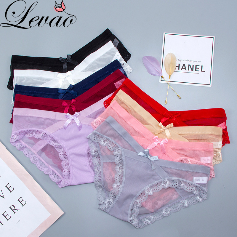 Quần lót LEVAO bằng cotton lưới trong suốt lưng thấp thoáng khí quyến rũ dành cho bà bầu