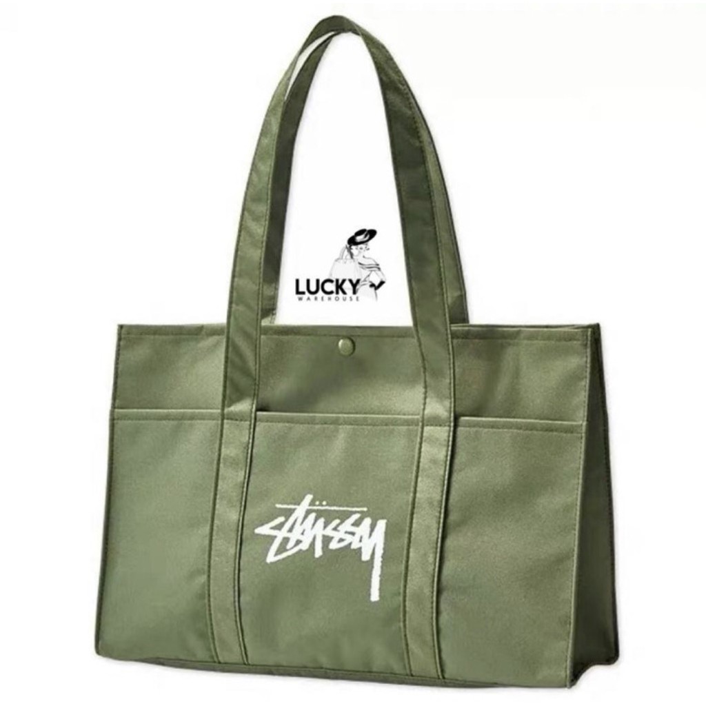 Stussy Túi Xách Chất Liệu 100% Cotton Phong Cách Quân Đội