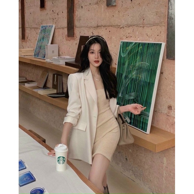 SET ÁO KHOÁC BLAZER TRẮNG + ĐẦM HAI DÂY MÀU BE XINH XẮN [kèm ảnh thật] | BigBuy360 - bigbuy360.vn