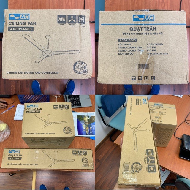 Quạt trần 3 cánh ACF01A563 Hiệu AC, Điều khiển Hộp số 5 cấp độ (bảo hành chính hãng)