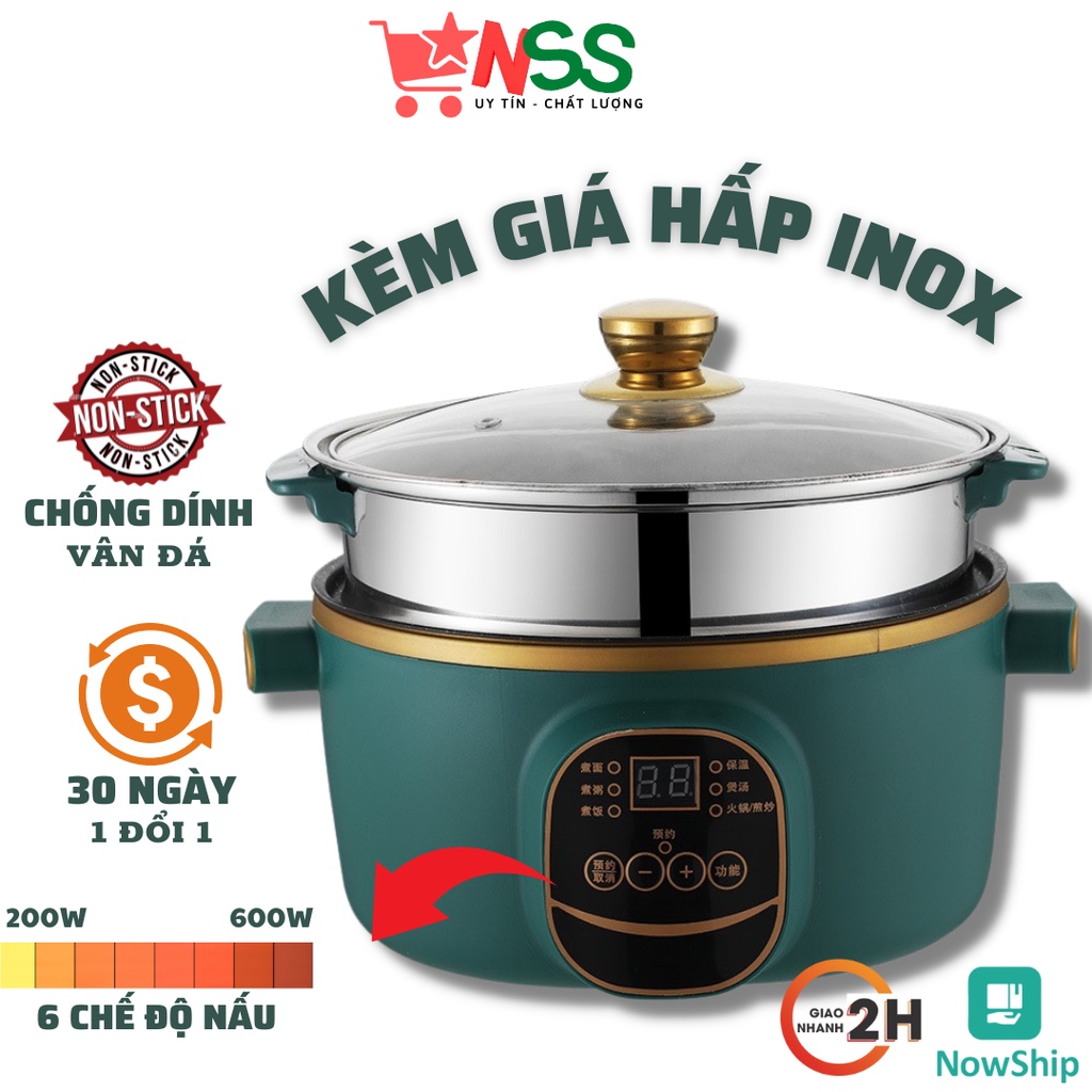 Nồi Lẩu Đa Năng ELECTRIC COOKER POT Shanban 24cm, Xào, Chiên, Nấu Kèm Hấp Inox Cao Cấp