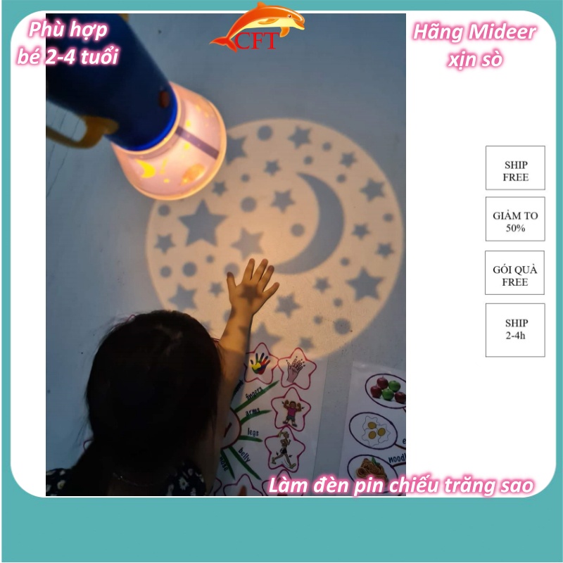 Đèn pin kể chuyện cho bé từ 18 tháng chiếu câu chuyện cổ tích chiếu sao trăng lên tường kết hợp đèn ngủ