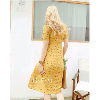 Đầm hoa nhí vàng rút dây