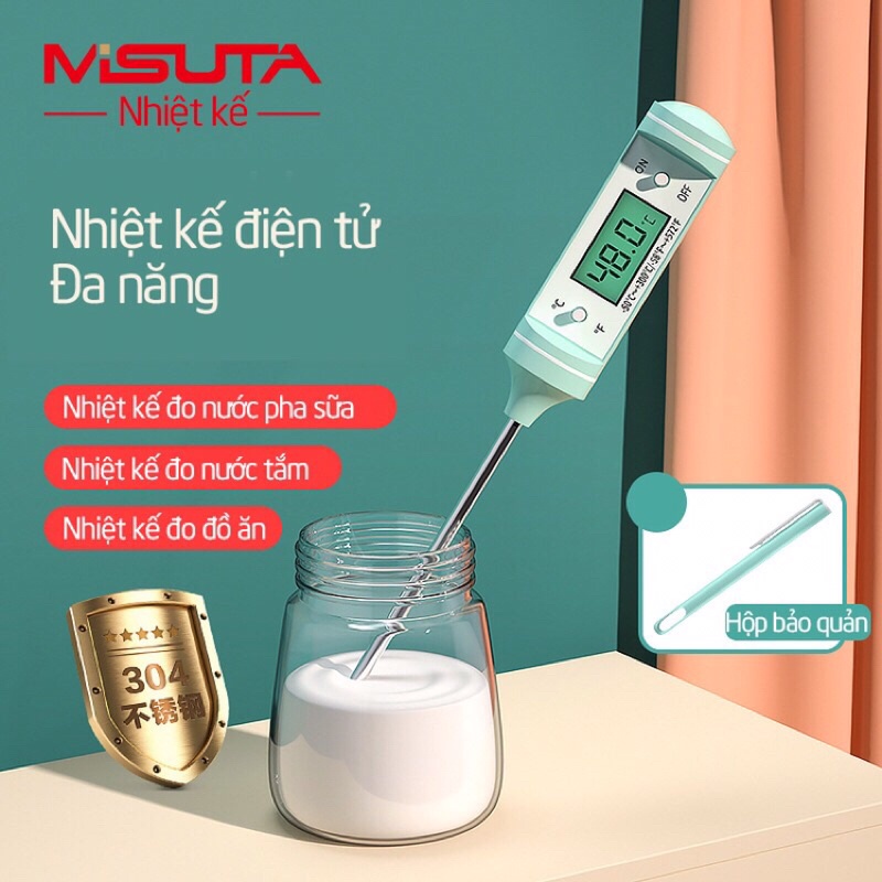 Nhiệt Kế Đo Nước Pha Sữa Misuta, Nhiệt Kế Misuta Đo Nước Pha Sữa Cho Bé Độ Chính Xác Cao