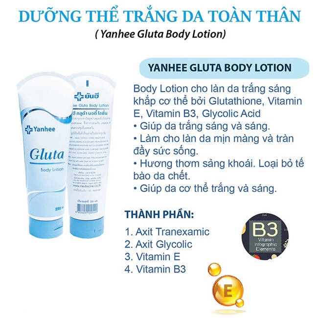 Lotion Kem Body Dưỡng Trắng Da Toàn Thân GLUTA YANHEE 250ml - Thái Lan