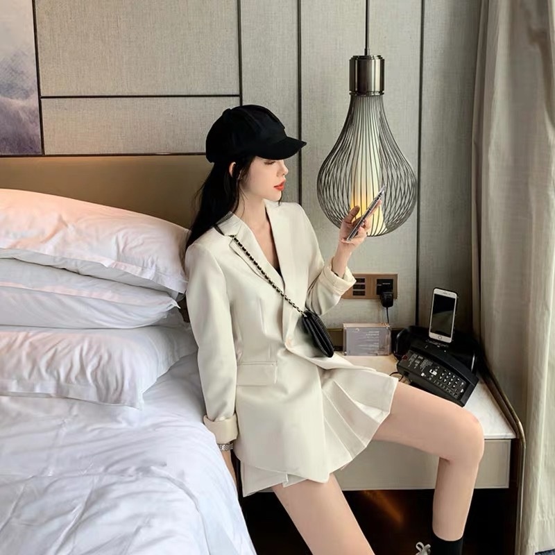 Ảnh thật 3 hình cuối-2W103.Set áo blazer xuân hè kèm chân váy xếp li Hàn Quốc