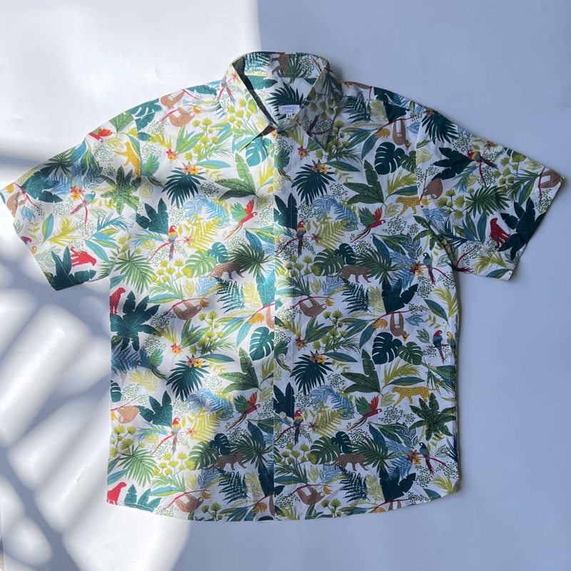 Áo Sơ Mi Tay Ngắn Hoạ Tiết Lá Dừa Cho Nam và Nữ