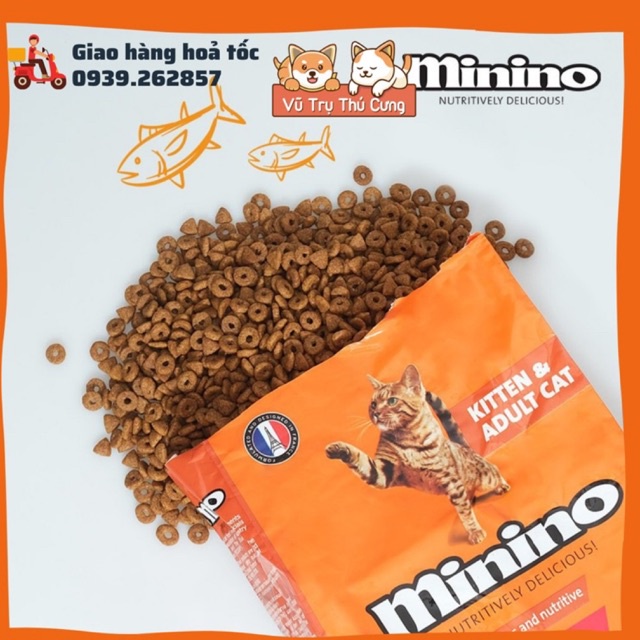 Hạt Minino Tuna cho mèo mọi lứa tuổi, bịch 1,3 Kg