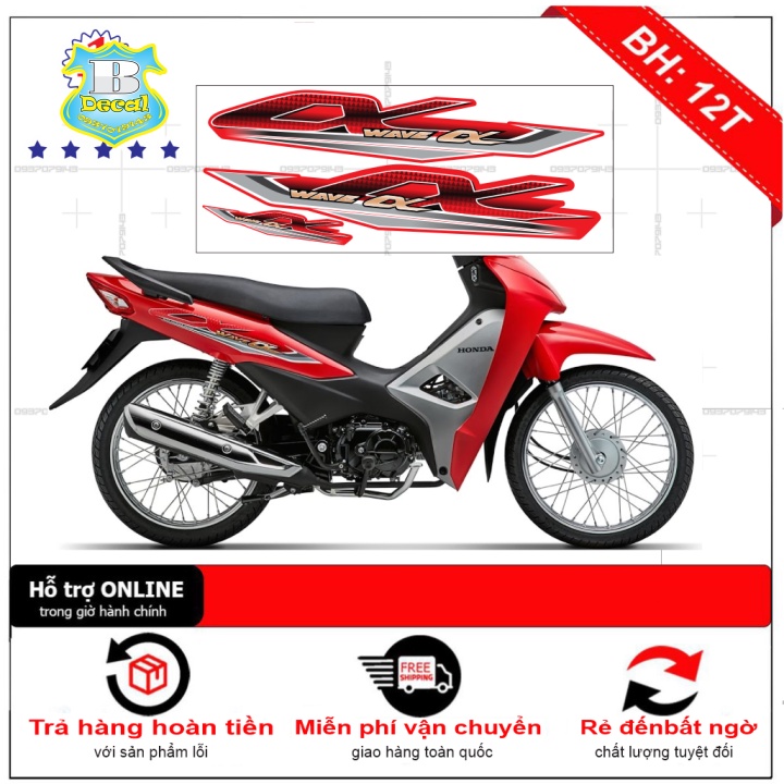 ( Quí khách vui lòng mang ra tiệm cho thợ dán ) Tem wave a mẫu zin đỏ 2017