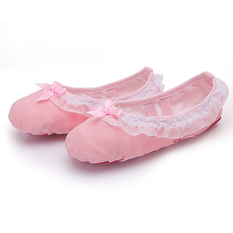 Giày múa ballet vải canvas viền ren nơ