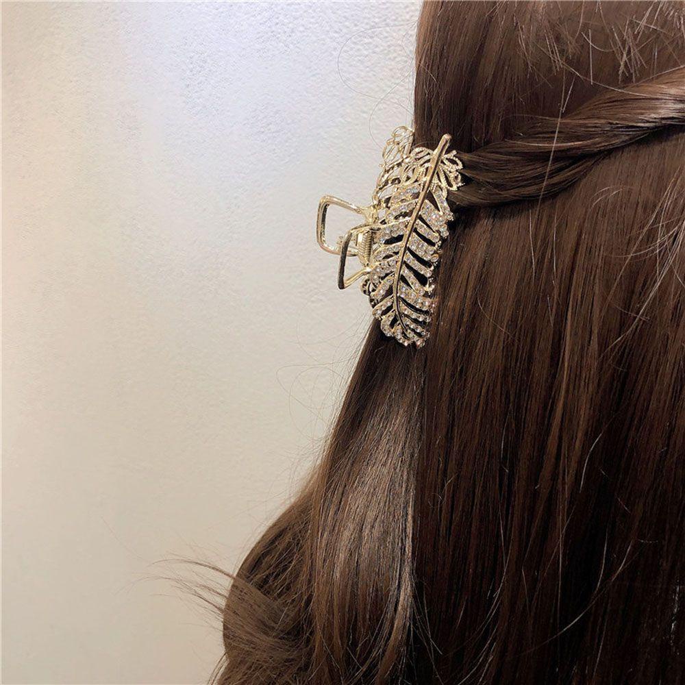 Kẹp Tóc Hình Chiếc Lá Màu Ngà Phong Cách Retro Mới|Kẹp Tóc Đính Đá Nhiều Màu Sắc Thời Trang