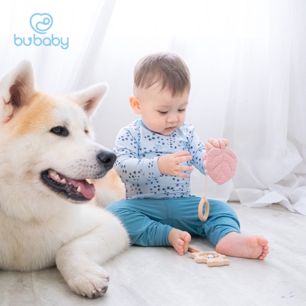 [CHÍNH HÃNG] Bộ dài tay cài vai sợi tre bàn chân cún trẻ em Bambus Puppie BB001.01 Bu