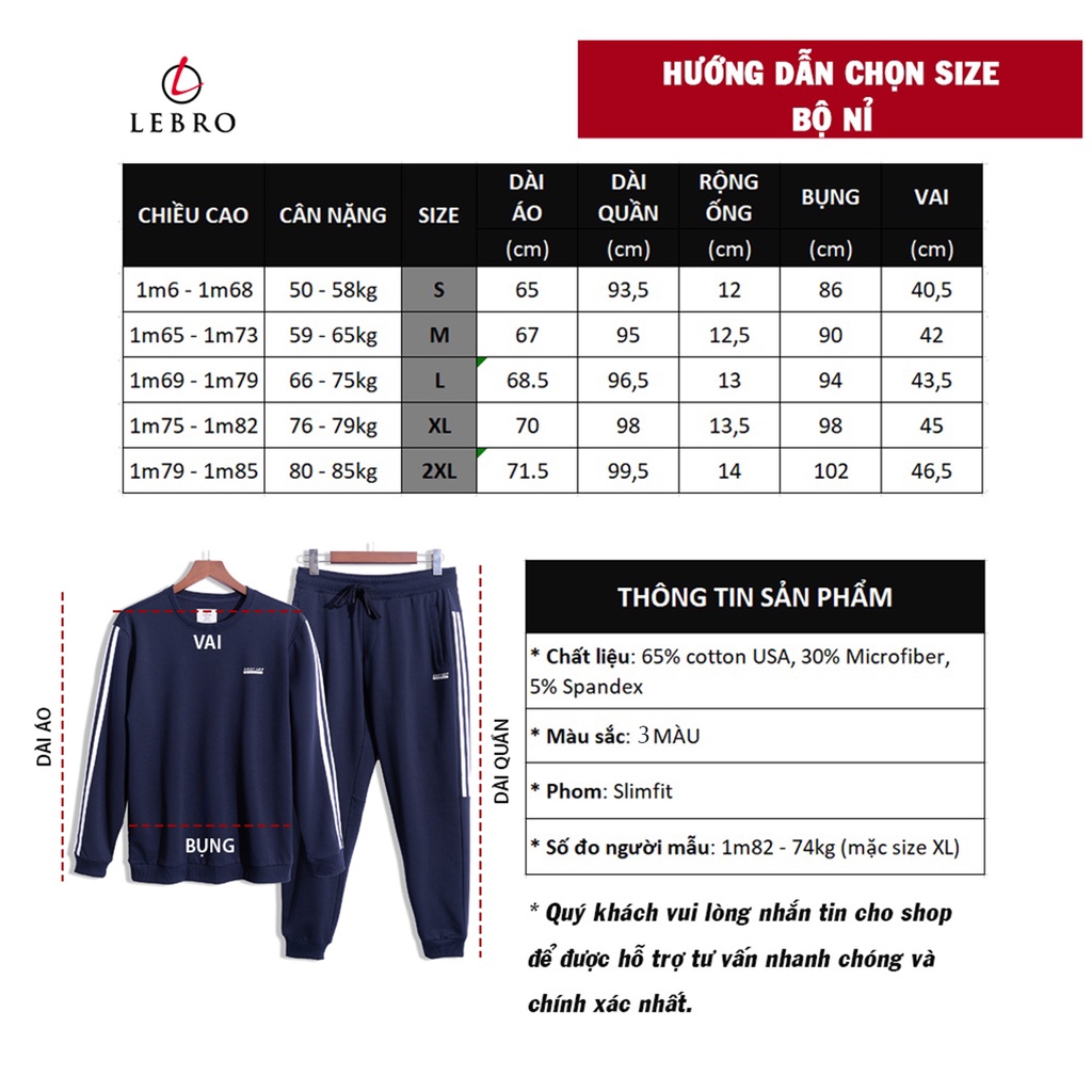 Bộ nỉ nam cổ tròn Lebro kẻ sọc dáng thể thao năng động, chất liệu Cotton cao cấp siêu co giãn không bai xù ( BN03)