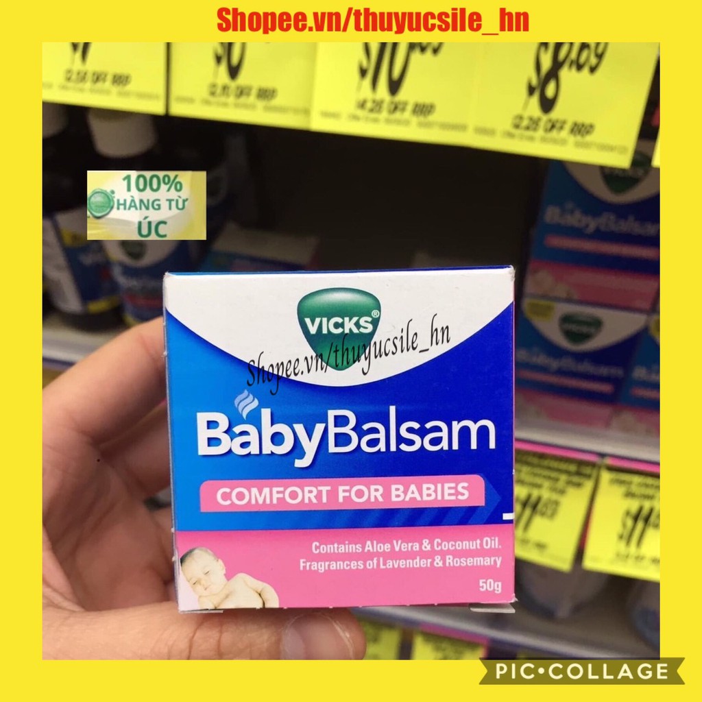 Dầu ấm Vick Baby Balsam 50g Úc Bôi Ấm Ngực Cho Bé Úc