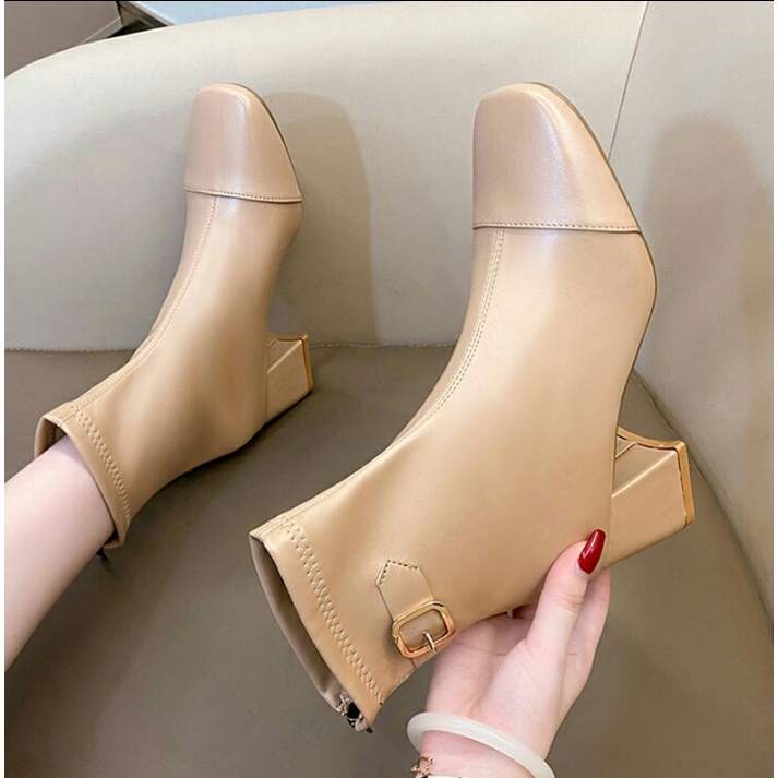 bốt nữ cổ lửng da trơn phong cách sang trọng 2021