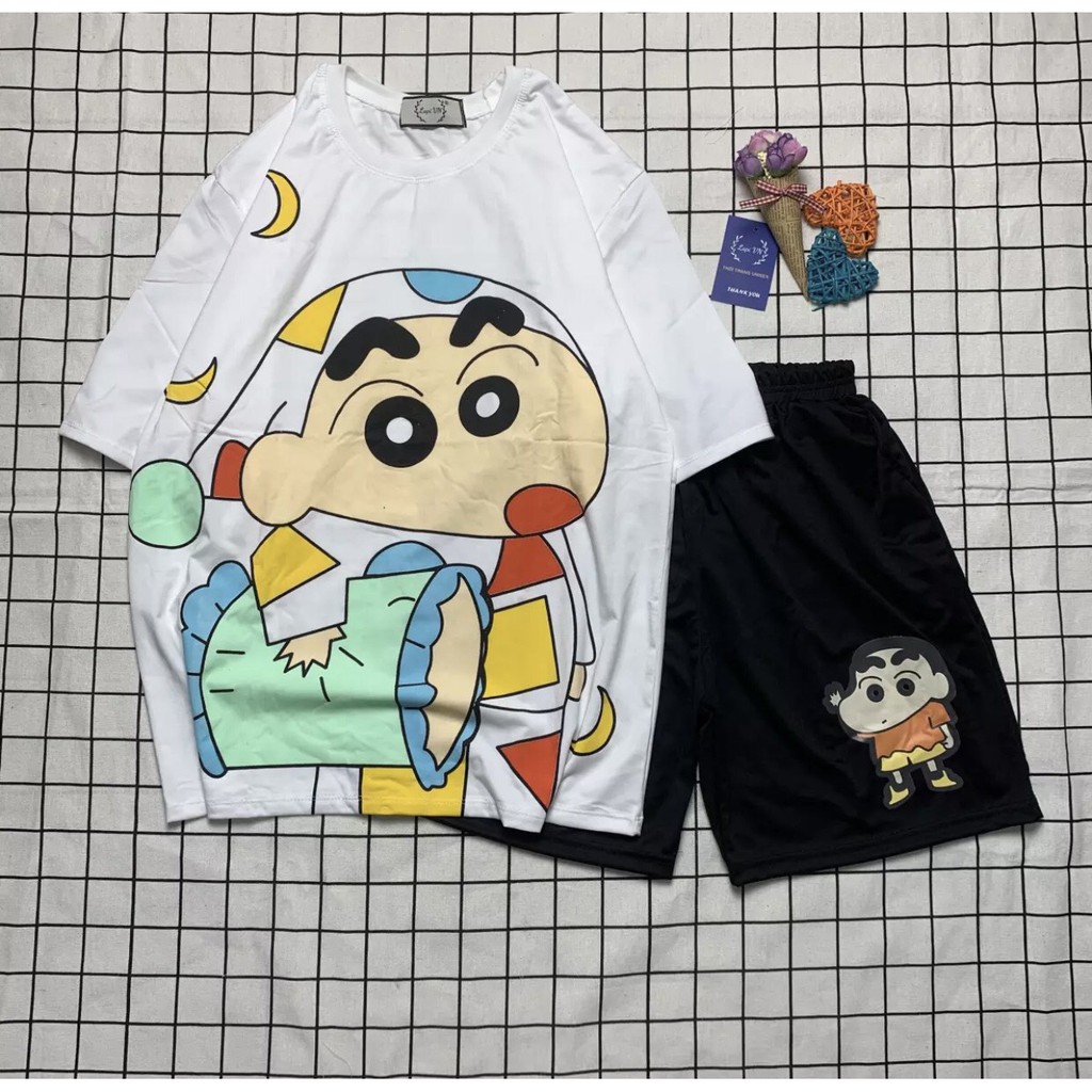Sét Bộ Đùi Cu Shin 3D Cartoon Dễ Thương , Áo + Quần Đùi Vải Thun Coton Mát Mẻ Freesize TTSLB0001